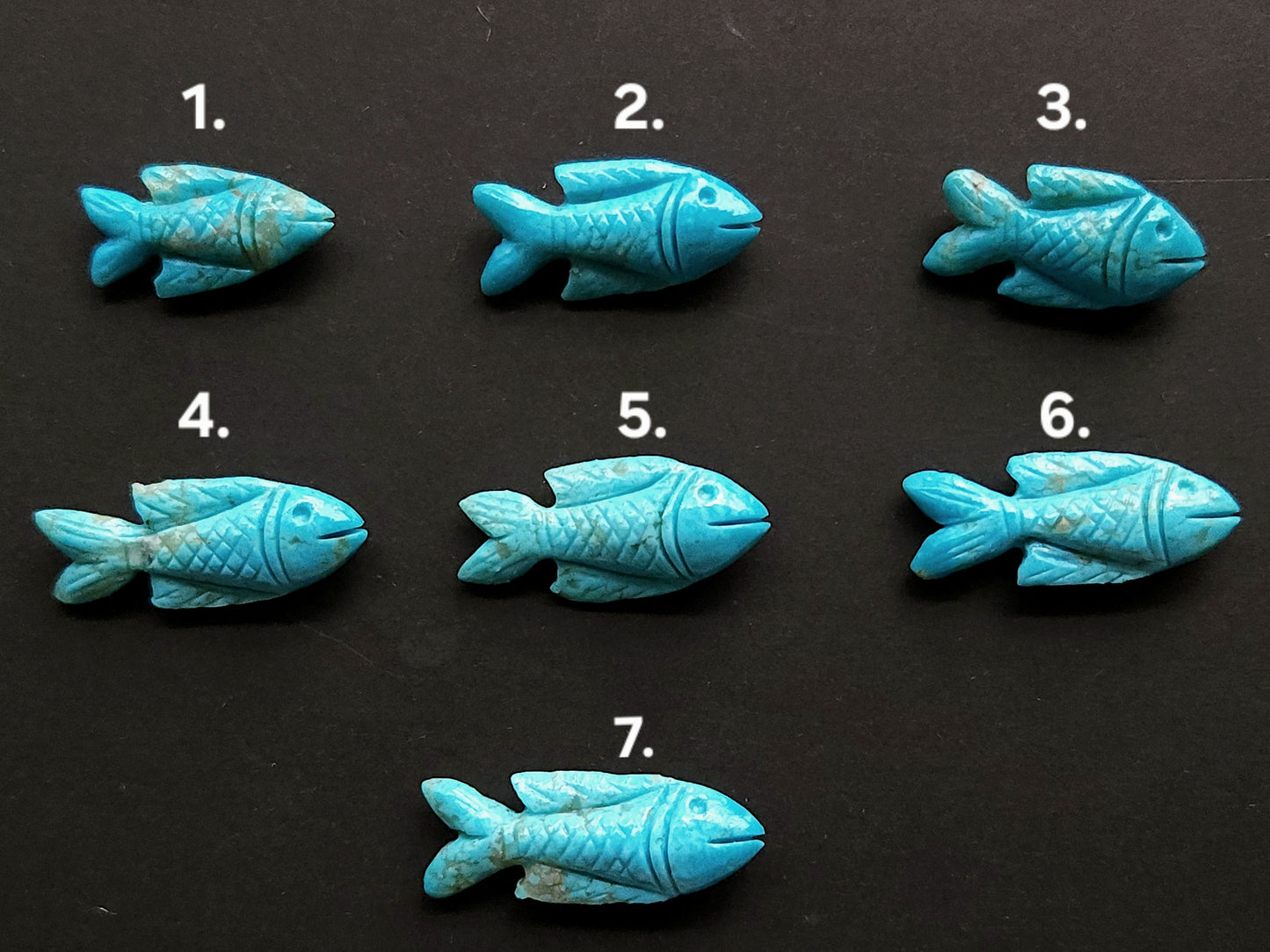 Natural Arizona Turquoise Gemstone Hand-Carved Fishes