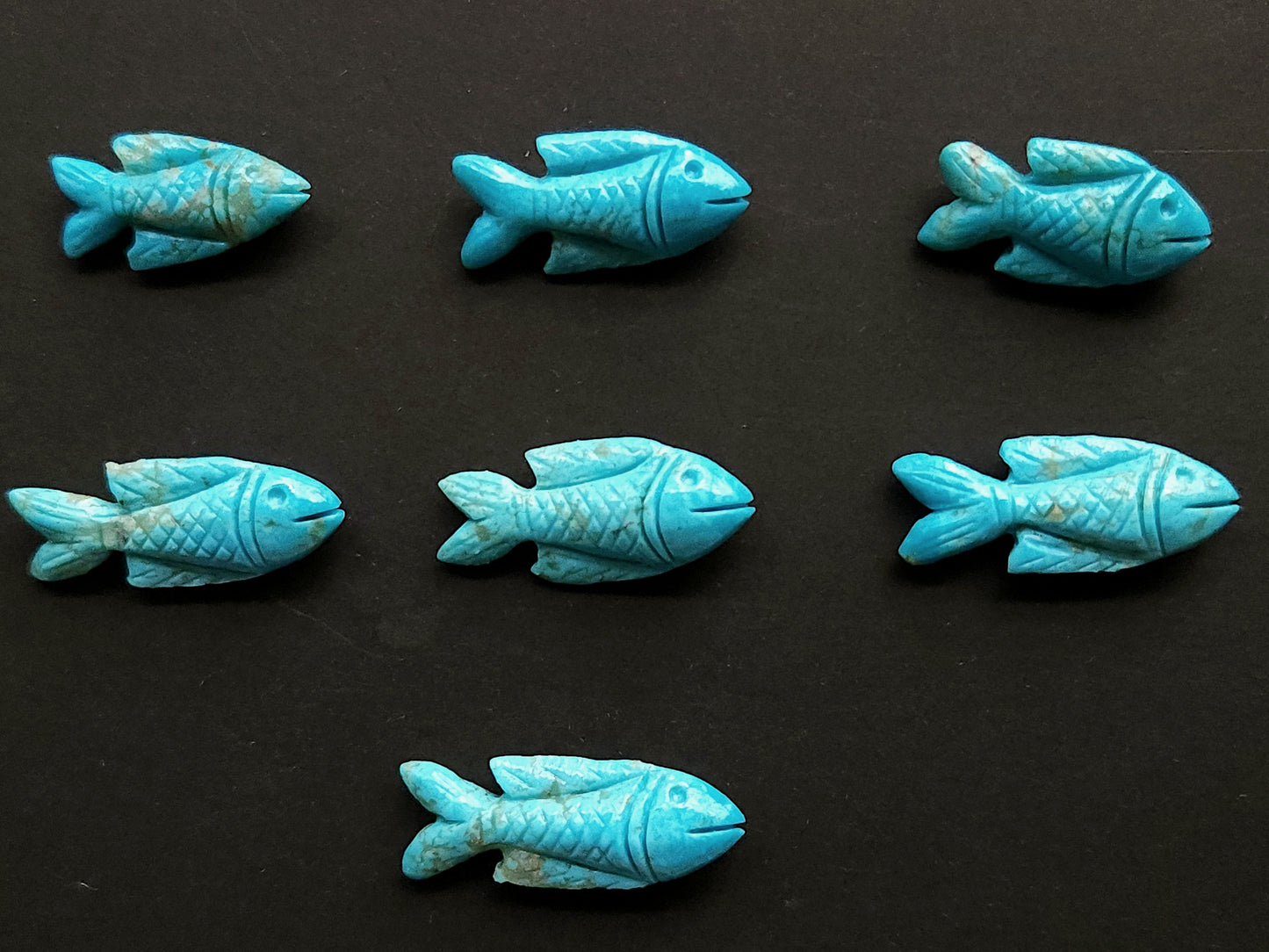 Natural Arizona Turquoise Gemstone Hand-Carved Fishes