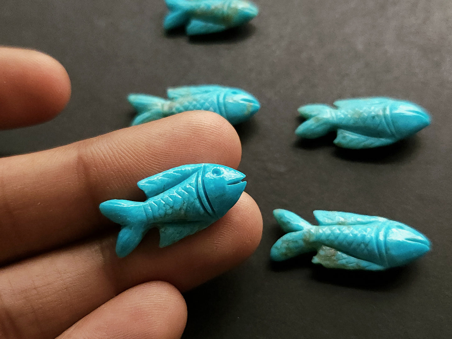 Natural Arizona Turquoise Gemstone Hand-Carved Fishes