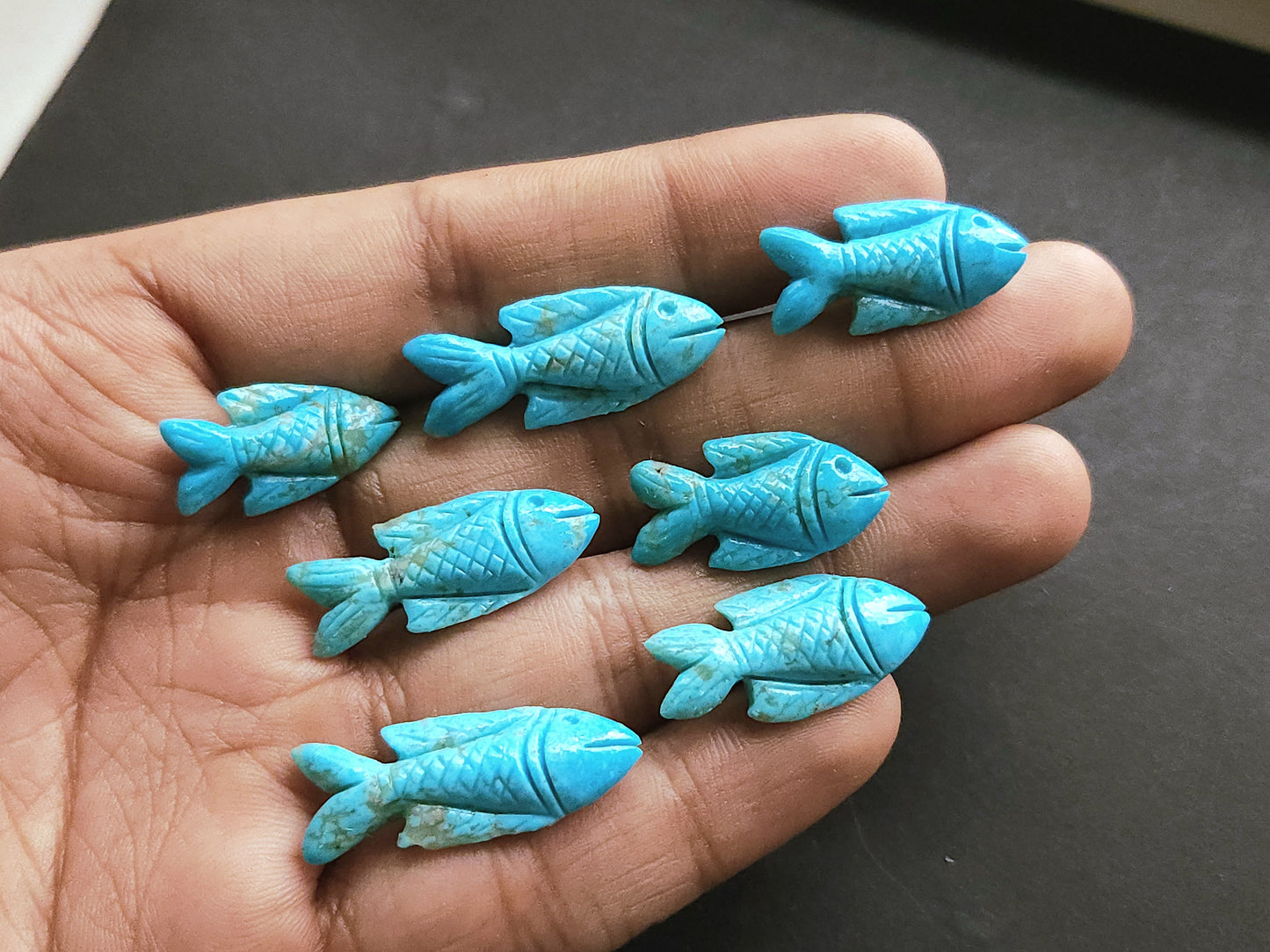 Natural Arizona Turquoise Gemstone Hand-Carved Fishes