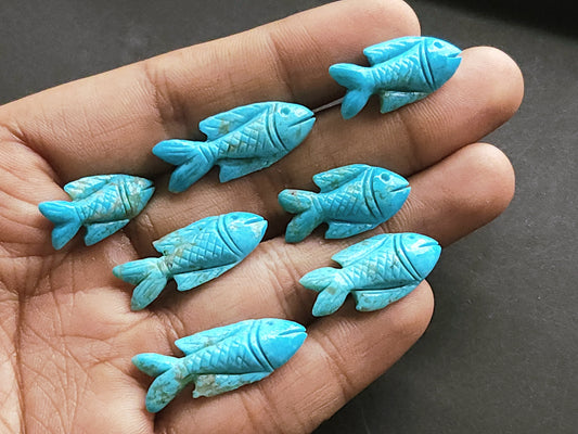 Natural Arizona Turquoise Gemstone Hand-Carved Fishes