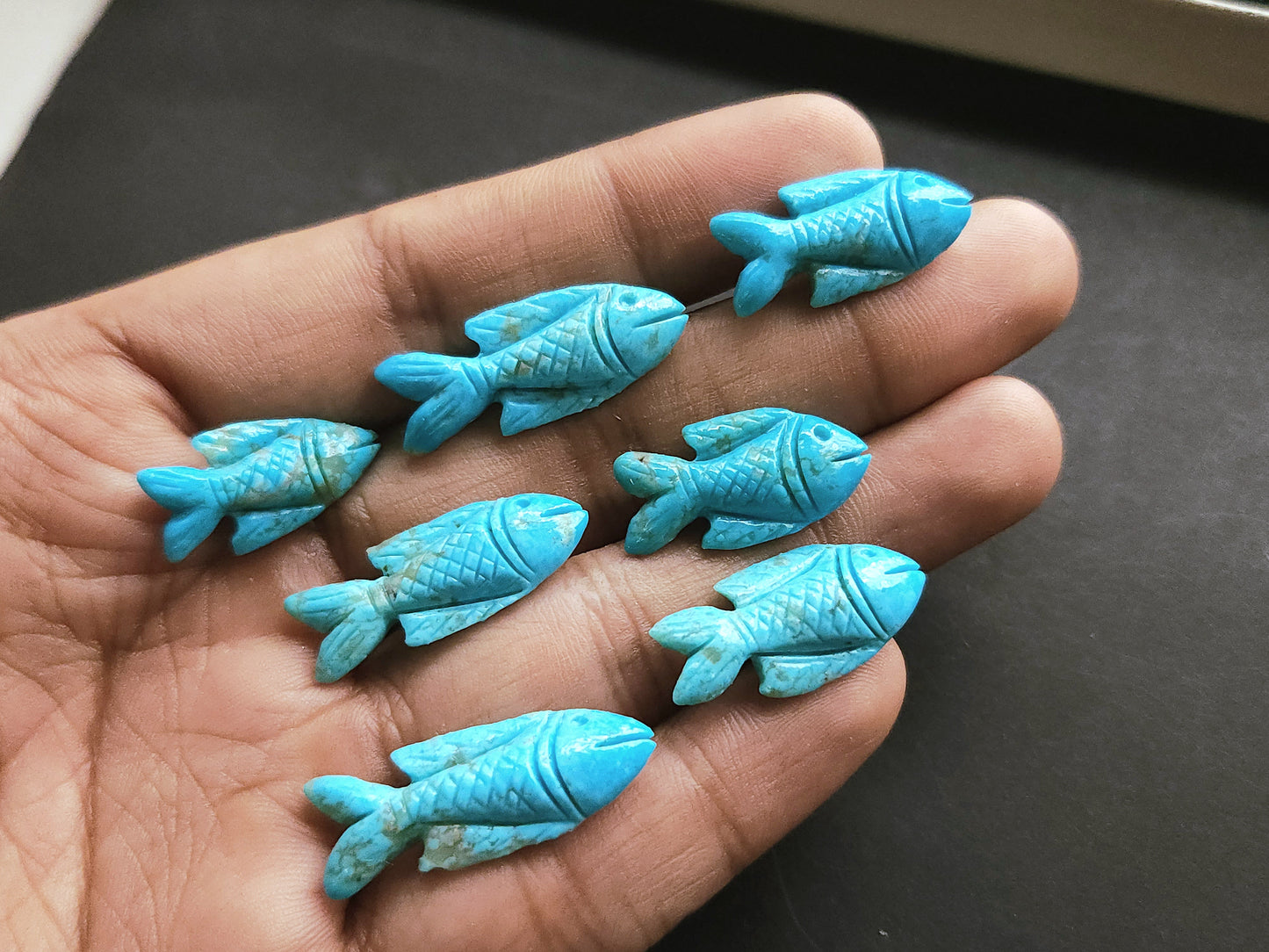 Natural Arizona Turquoise Gemstone Hand-Carved Fishes