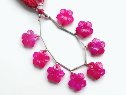 Hot Pink Chalcedony Flower Carving