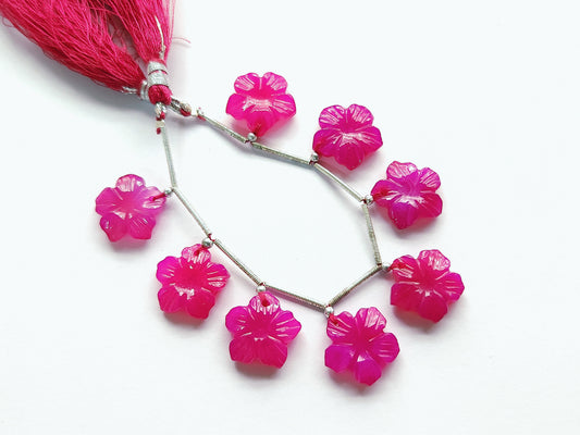 Hot Pink Chalcedony Flower Carving