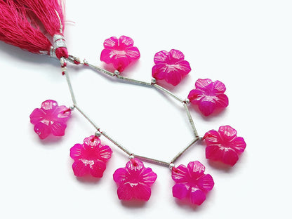 Hot Pink Chalcedony Flower Carving
