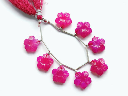 Hot Pink Chalcedony Flower Carving