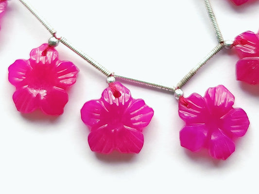 Hot Pink Chalcedony Flower Carving