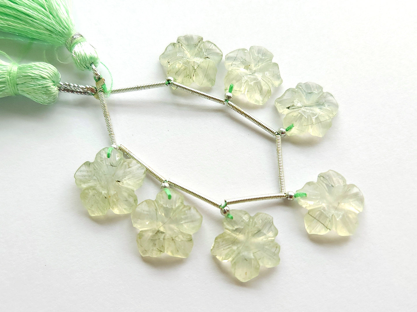 Natural Prehnite Gemstone Carved Flower Beads