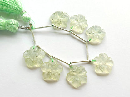 Natural Prehnite Gemstone Carved Flower Beads