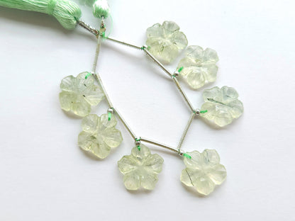 Natural Prehnite Gemstone Carved Flower Beads