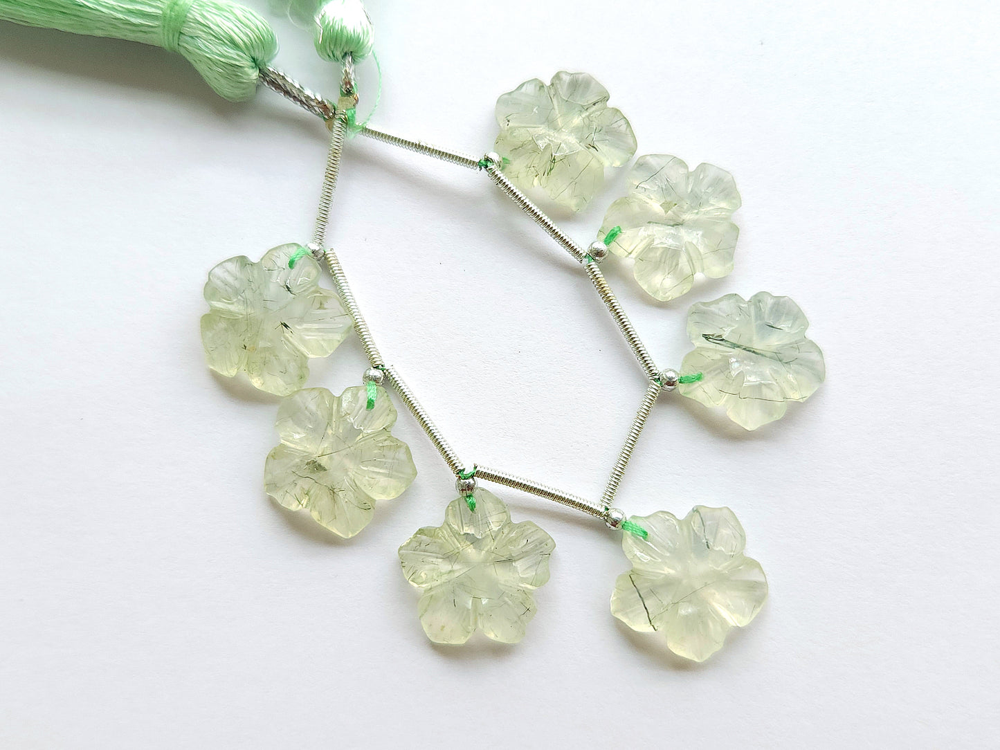 Natural Prehnite Gemstone Carved Flower Beads