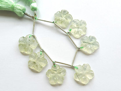 Natural Prehnite Gemstone Carved Flower Beads