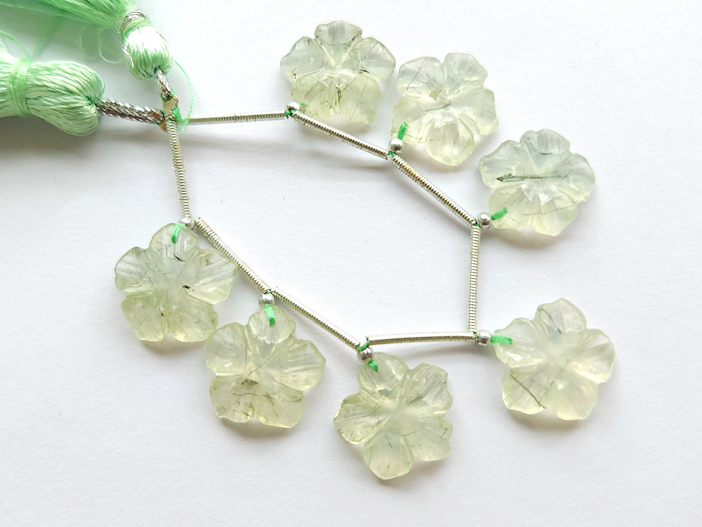 Natural Prehnite Gemstone Carved Flower Beads