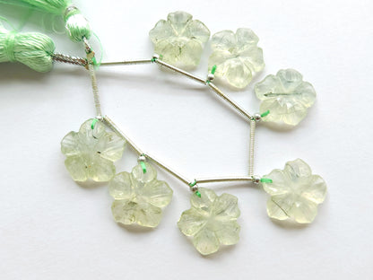Natural Prehnite Gemstone Carved Flower Beads