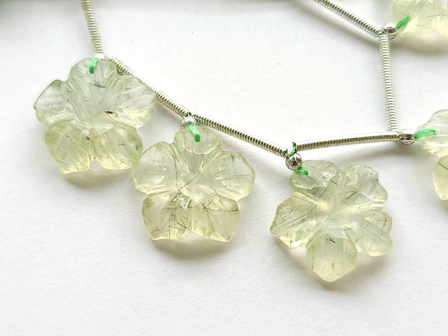 Natural Prehnite Gemstone Carved Flower Beads