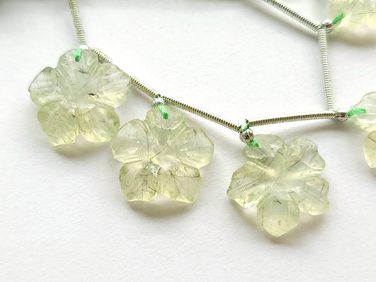 Natural Prehnite Gemstone Carved Flower Beads