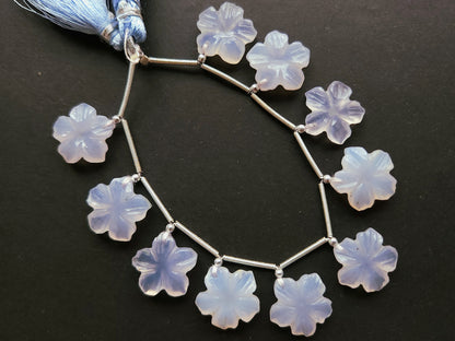 Blue Chalcedony Flower Carving Beads