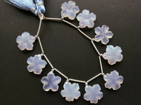 Blue Chalcedony Flower Carving Beads