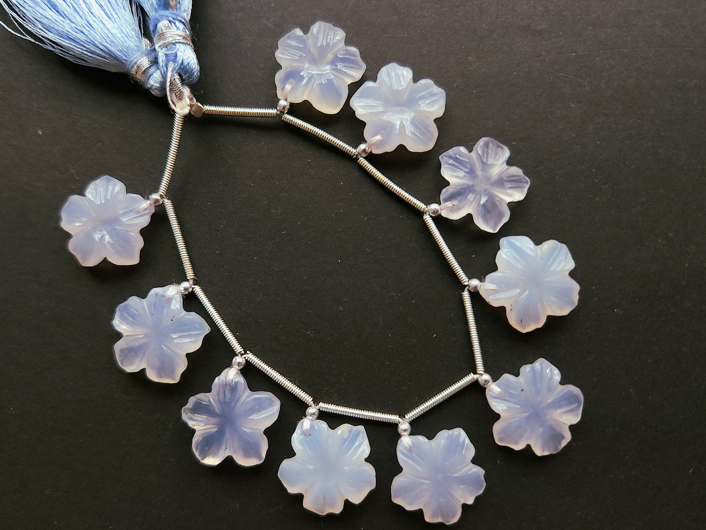 Blue Chalcedony Flower Carving Beads