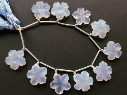 Blue Chalcedony Flower Carving Beads