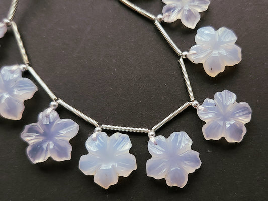Blue Chalcedony Flower Carving Beads