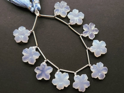Blue Chalcedony Flower Carving Beads