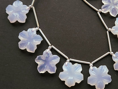 Blue Chalcedony Flower Carving Beads