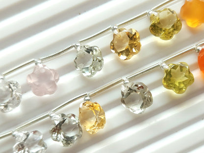 Mix Natural Flower Shape Cut-Stone Gemstone Beads | 10x10 MM