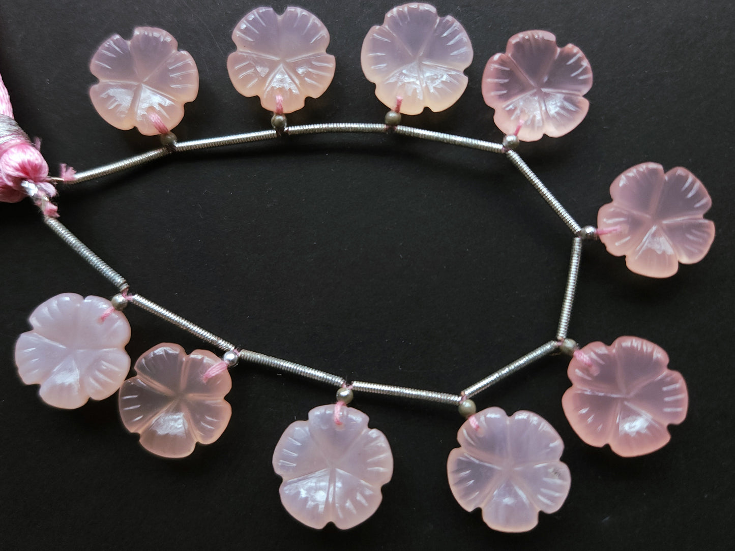 Pink Onyx Carved Flower Beads