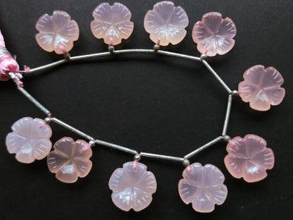 Pink Onyx Carved Flower Beads