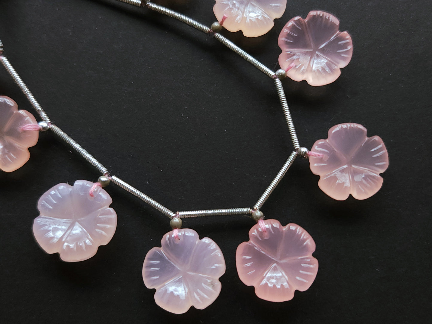 Pink Onyx Carved Flower Beads