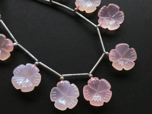 Pink Onyx Carved Flower Beads