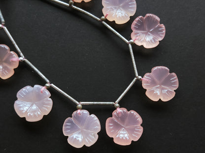 Pink Onyx Carved Flower Beads