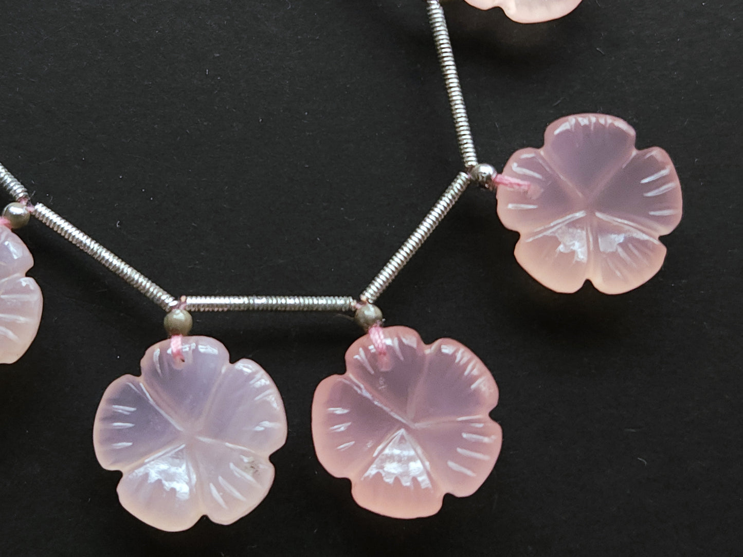 Pink Onyx Carved Flower Beads