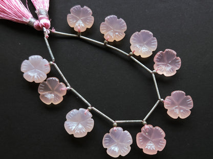 Pink Onyx Carved Flower Beads