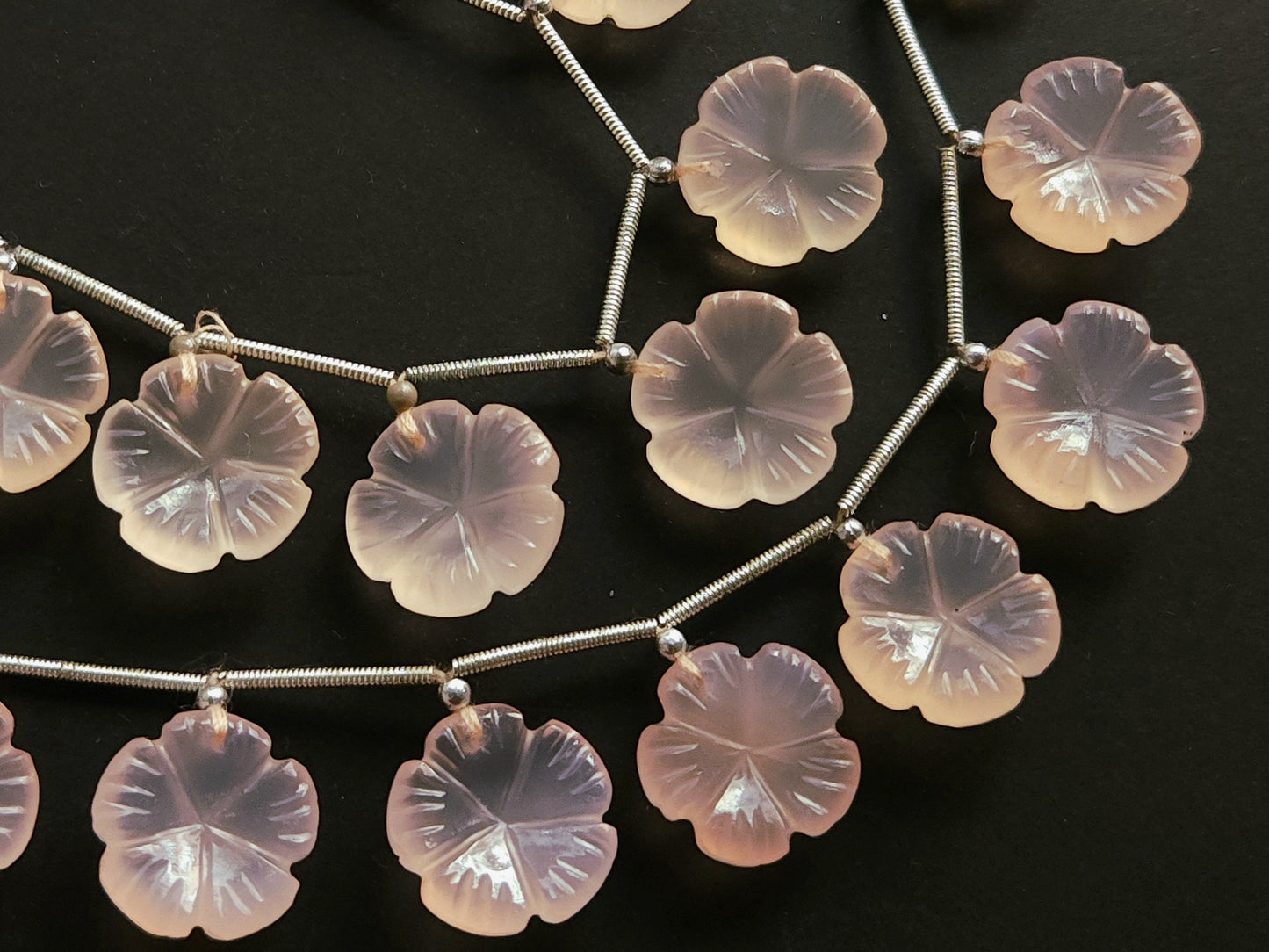 Peach Onyx Carved Flower Beads 15x15 MM