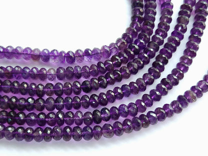 Natural Purple Amethyst Faceted Rondelle Beads