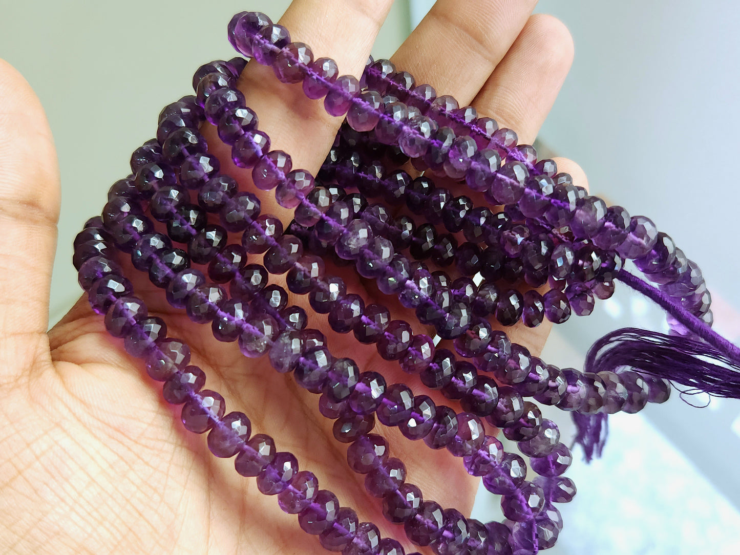 Natural Purple Amethyst Faceted Rondelle Beads