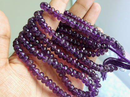Natural Purple Amethyst Faceted Rondelle Beads