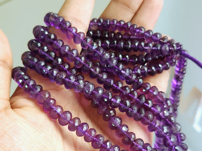 Natural Purple Amethyst Faceted Rondelle Beads