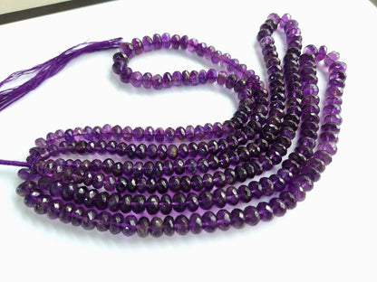 Natural Purple Amethyst Faceted Rondelle Beads