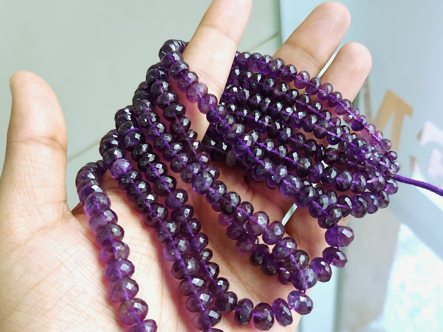 Natural Purple Amethyst Faceted Rondelle Beads