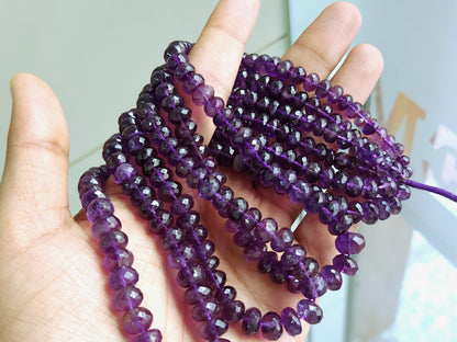 Natural Purple Amethyst Faceted Rondelle Beads