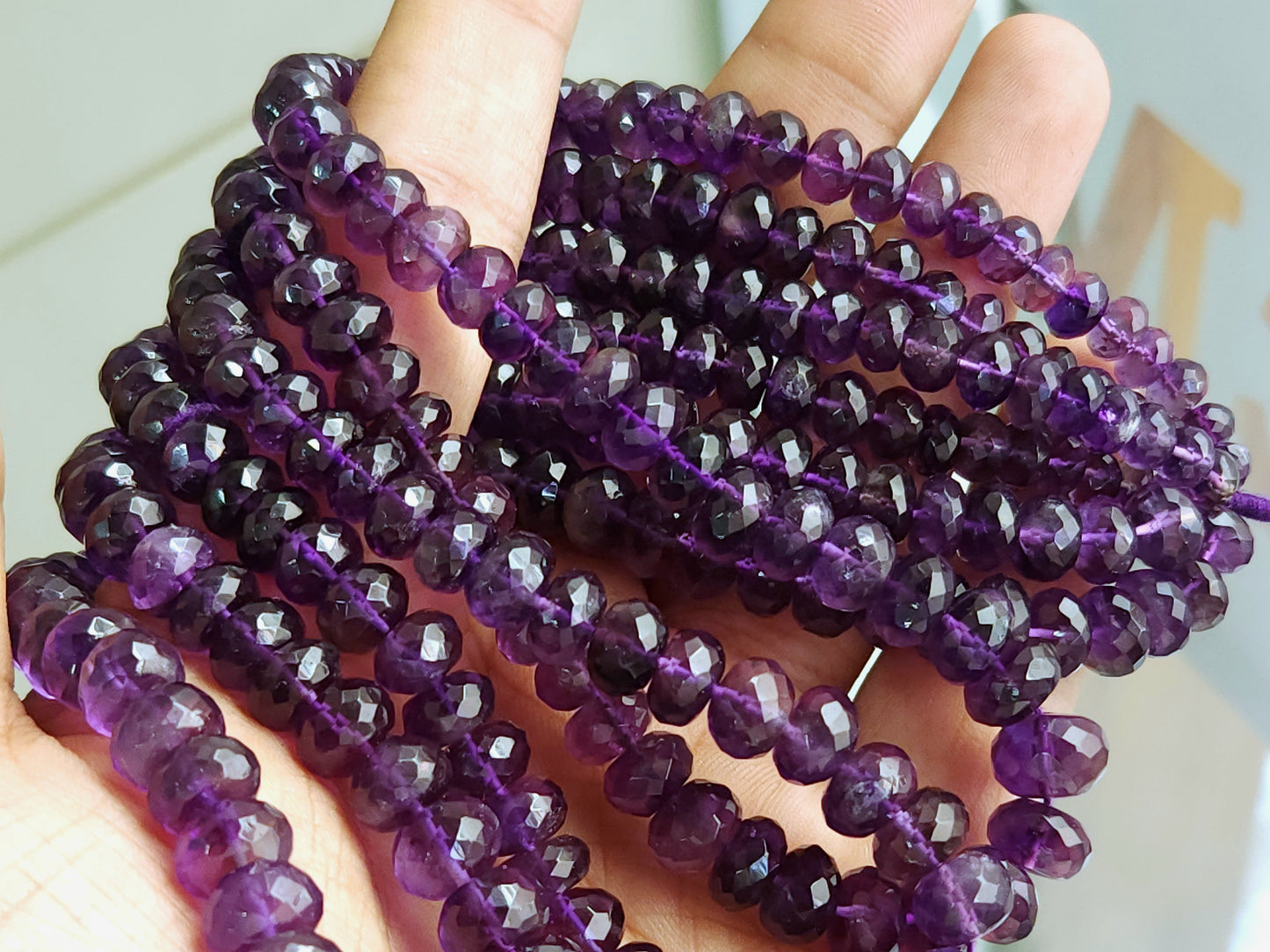 Natural Purple Amethyst Faceted Rondelle Beads