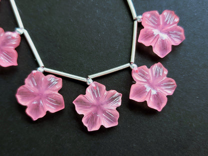 Pink Quartzite Flower Carved Beads