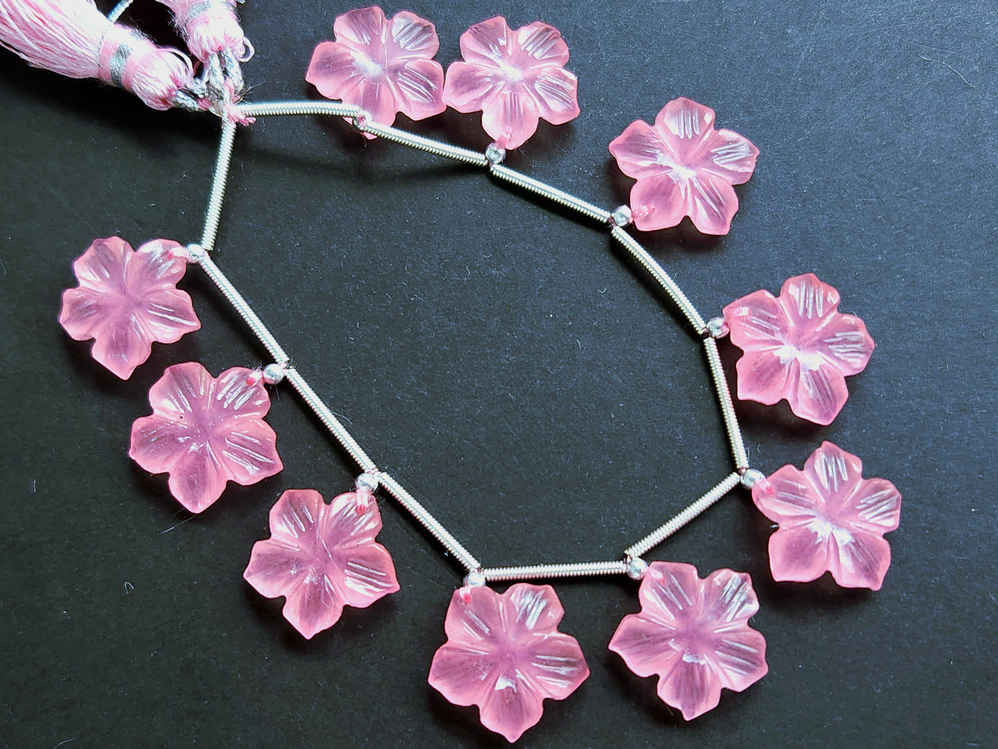 Pink Quartzite Flower Carved Beads