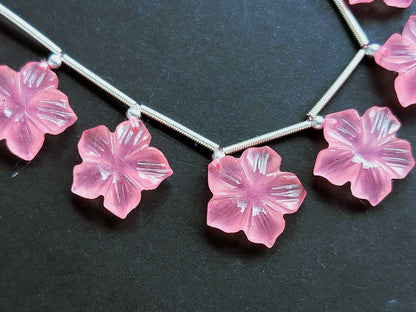 Pink Quartzite Flower Carved Beads