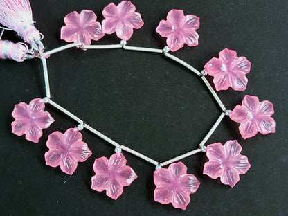 Pink Quartzite Flower Carved Beads