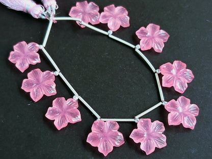 Pink Quartzite Flower Carved Beads