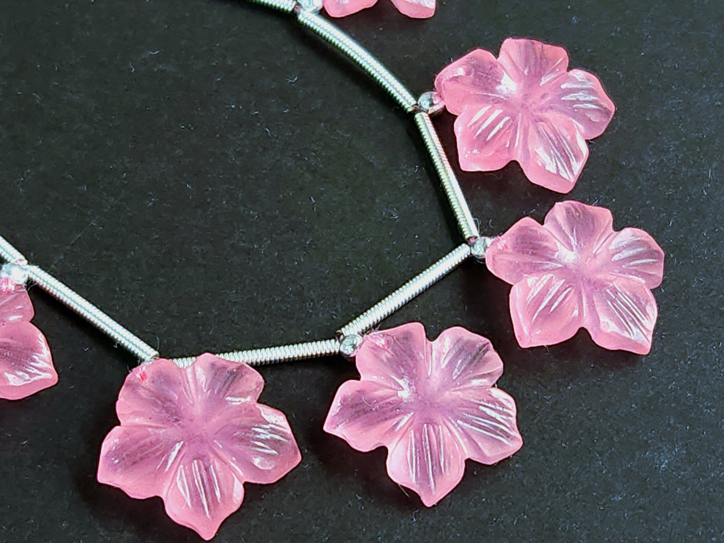 Pink Quartzite Flower Carved Beads